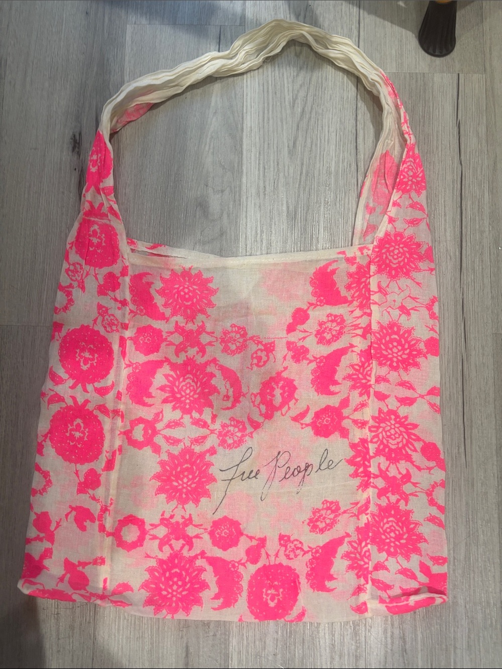 Free People Neon Pink Floral Cream Tote